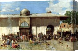 Market Canvas Paintings - A Market Scene by Alberto Pasini