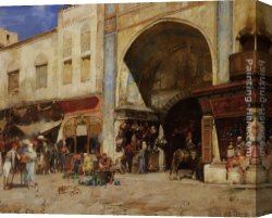 Market Canvas Paintings - An Eastern Market by Alberto Pasini