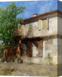 Vendor) Canvas Paintings - Visiting the pottery vendor by Alberto Pasini