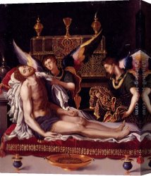 Alessandro Allori Canvas Paintings - Dead Christ Attended By Two Angels by Alessandro Allori
