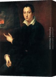 Portrait of a Young Man (detail) Canvas Paintings - Portrait of a Young Man by Alessandro Allori