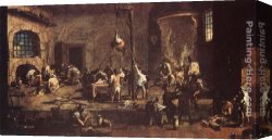 Interrogations Canvas Paintings - Interrogations in Jail by Alessandro Magnasco