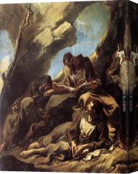 Friars Canvas Paintings - Three Capuchin Friars Meditating in their Hermitage by Alessandro Magnasco