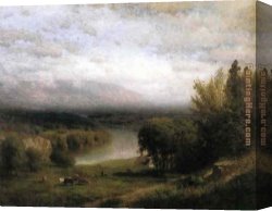 Alexander Canvas Paintings - Farmhouse in a River Valley by Alexander Helwig Wyant