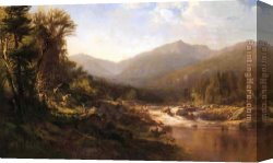 Highland Cattle Grazing by a Mountain Stream Canvas Paintings - Landscape with Mountains and Stream by Alexander Helwig Wyant