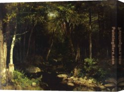Alexander Canvas Paintings - Woodland Stream by Alexander Helwig Wyant