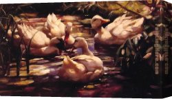 Koester Canvas Paintings - Ducks in a Forest Pond by Alexander Koester