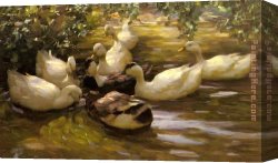 Koester Canvas Paintings - Max Enten In Wasser Unter Birken by Alexander Koester