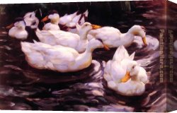 Koester Canvas Paintings - Six Ducks in a Pond by Alexander Koester