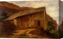 Farm Canvas Paintings - A Farm House On The Side Of A Mountain by Alexandre Calame
