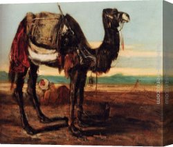 Camel's Canvas Paintings - A Bedouin And A Camel Resting In A Desert Landscape by Alexandre-Gabriel Decamps