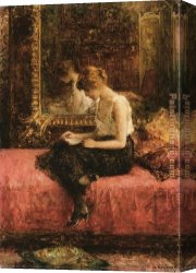 Lady Canvas Paintings - Literary Pursuits of a Young Lady by Alexei Alexeivich Harlamoff