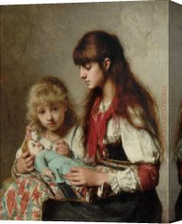 Alexei Canvas Paintings - Sisters by Alexei Alexeivich Harlamoff