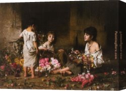 Alexei Canvas Paintings - The Flower Girls by Alexei Alexeivich Harlamoff