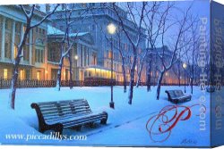 Butirskiy Canvas Paintings - Boulevard At Midnight by Alexei Butirskiy