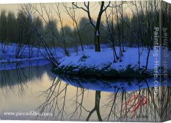Butirskiy Canvas Paintings - Placid Pond by Alexei Butirskiy