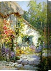 Home Canvas Paintings - A Home in Devon by Alfred de Breanski