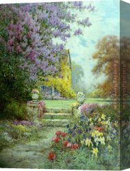 Stephen Shortridge Lilacs Canvas Paintings - Lilacs & Roses by Alfred de Breanski