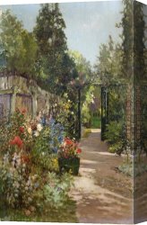 Summer Landscape Aka Woman with a Parasol in a Garden Canvas Paintings - The Summer Garden by Alfred de Breanski