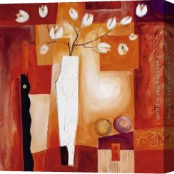 Exotic Floral II Canvas Paintings - Orange Geometric Floral I by Alfred Gockel