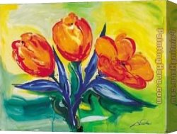 Orange Canvas Paintings - Orange Tulips by Alfred Gockel