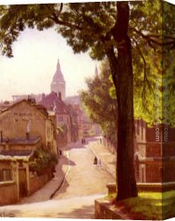 Fiacre Rue Bonaparte Canvas Paintings - La Rue De L'abreuvoir A Montmartre by Alfred Renaudin