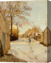 A Winter Landscape with Skaters Near a Village Canvas Paintings - A Village Street in Winter by Alfred Sisley