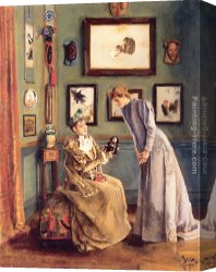 Femme Canvas Paintings - Femme &agrave; la poupee japonaise by Alfred Stevens
