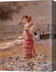 Femme Canvas Paintings - Femme Elegante Voyant Filer Un Vapeur by Alfred Stevens