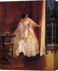 The Bird Seller Canvas Paintings - Lady at a Window Feeding Birds by Alfred Stevens