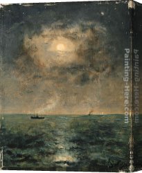 Seascapes Canvas Paintings - Moonlit seascape by Alfred Stevens