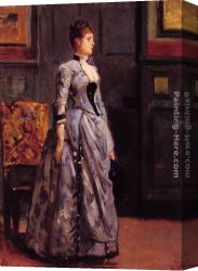 Portrait of a Woman Canvas Paintings - Portrait of a Woman in Blue by Alfred Stevens