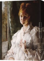 Portrait of a Woman Canvas Paintings - Portrait of a Woman in White by Alfred Stevens