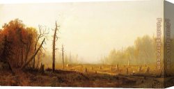 An Autumn Landscape with Cows Near a Stream Canvas Paintings - Autumn Landscape by Alfred Thompson Bricher
