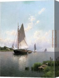 Old Windmill, East Hampton, Long Island, New York Canvas Paintings - Blue Point_ Long Island by Alfred Thompson Bricher