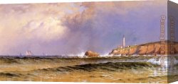 Lighthouse Canvas Paintings - Coastal Scene with Lighthouse by Alfred Thompson Bricher