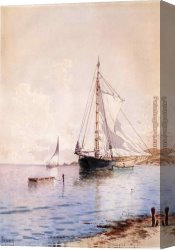Anchored Canvas Paintings - Drying the Main at Anchor by Alfred Thompson Bricher