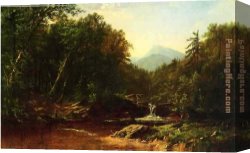 Highland Cattle Grazing by a Mountain Stream Canvas Paintings - Fisherman by a Mountain Stream by Alfred Thompson Bricher