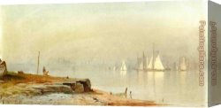 Harbor, Canvas Paintings - Harbor Scene and White Sails by Alfred Thompson Bricher