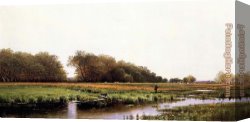 Hunters Canvas Paintings - Hunter in the Meadows of Old Newburyport Massachusetts by Alfred Thompson Bricher