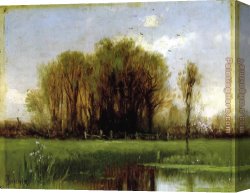 Wooded Landscape with Water Mill Canvas Paintings - Landscape with Water by Alfred Thompson Bricher