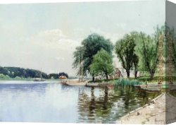 Old Windmill, East Hampton, Long Island, New York Canvas Paintings - Rockaway Beach_ Long Island by Alfred Thompson Bricher