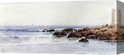 Rocky Coast Canvas Paintings - Sailboats off a Rocky Coast by Alfred Thompson Bricher