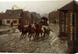 Adolph Von Menzel Canvas Paintings - A Journey in the Rain by Alfred von Kowalski Wierusz
