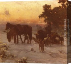 Journey Canvas Paintings - A Journey In Winter by Alfred von Kowalski Wierusz