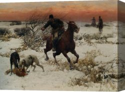 Hunters Canvas Paintings - The Hunters by Alfred von Kowalski Wierusz