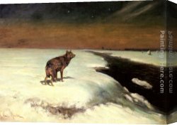 Adolph Von Menzel Canvas Paintings - The Wolf by Alfred von Kowalski Wierusz