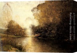 Lord Rivers' Roan Mare in a Landscape Canvas Paintings - A Moonlit River Landscape with a Figure by Alfred Wahlberg