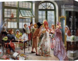 Ladies Canvas Paintings - Ladies at the Milliners by Alonso Perez