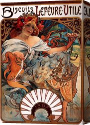 Alfons Mucha 3 Canvas Paintings - Biscuits Lefevre Utile by Alphonse Maria Mucha